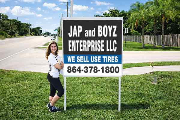 4x4 fundraising sign mounted outdoors