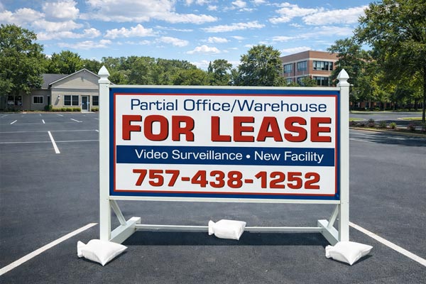 4x8 site sign with self standing post kit installed outdoors