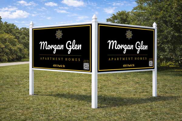 4x8 apartment leasing sign mounted with Arrow Post Kit for two-panel V-shaped display