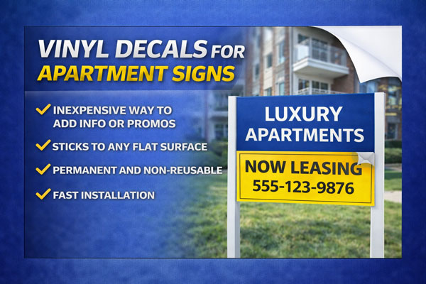 vinyl sign overlays used to update dates, times, and contact details