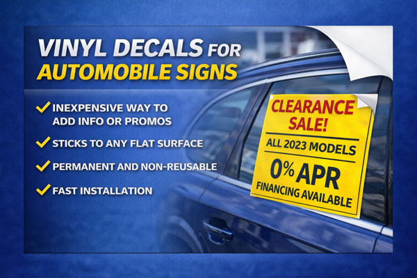 vinyl sign overlays used to update dates, times, and contact details