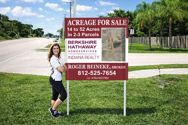 4x4 sign with patented post pockets and metal post kit installed outdoors