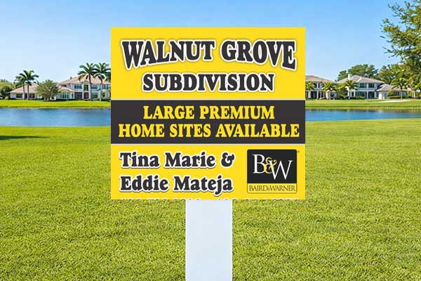 2x2 Baird & Warner signs for lot marking and small directional placement