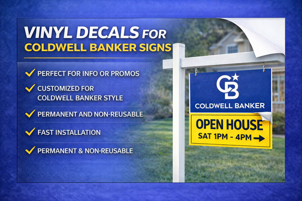 vinyl sign overlays used to update dates, times, and contact details