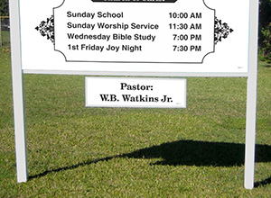 12x43 rider signs for church service times and announcements
