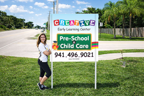 4x4 daycare sign mounted outdoors