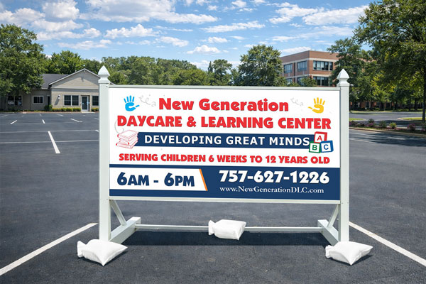 4x8 daycare sign installed outdoors