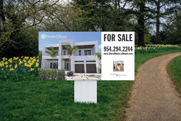 2x4 Douglas Elliman directional sign for open house traffic