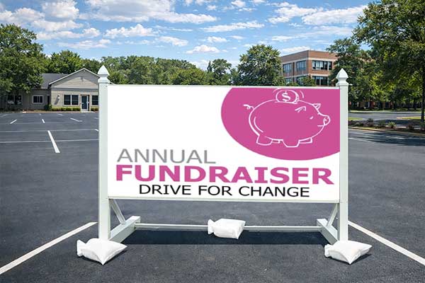 4x8 fundraising event sign installed outdoors