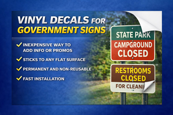 vinyl sign overlays used to update dates, times, and contact details