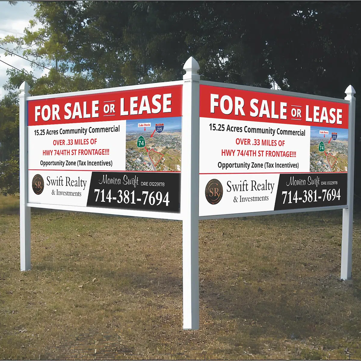 4x8 Real Estate sign with Self Standing Post Kit