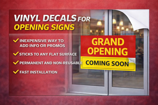 vinyl sign overlays used to update dates, times, and contact details