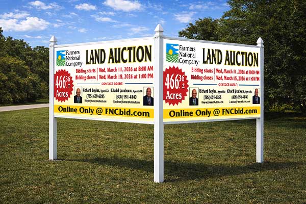 4x8 outdoor site sign mounted with Arrow Post Kit for two-panel V-shaped display