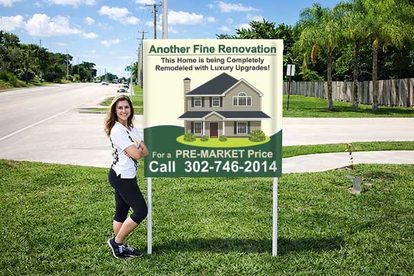 4x4 property sign with metal post kit installed outdoors