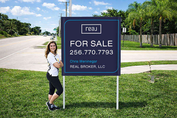 4x4 Real Broker sign with metal post kit installed