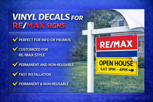 vinyl sign overlays used to update dates, times, and contact details