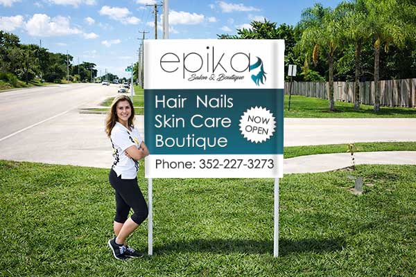 4x4 salon sign mounted outdoors