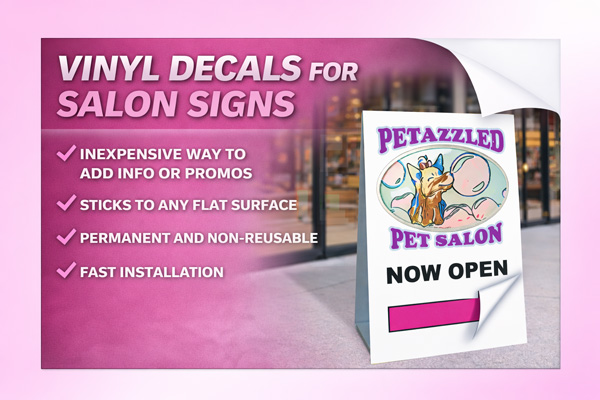 vinyl sign overlays used to update dates, times, and contact details