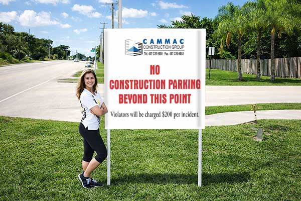 4x4 auction sign with metal post kit installed outdoors